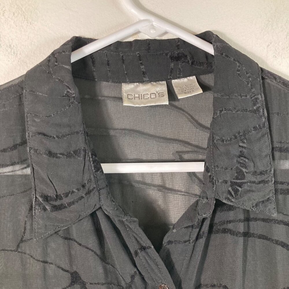 Womens Chicos Long Sleeve Burnout Sheer Button Shirt Black L Rayon - Picture 5 of 10